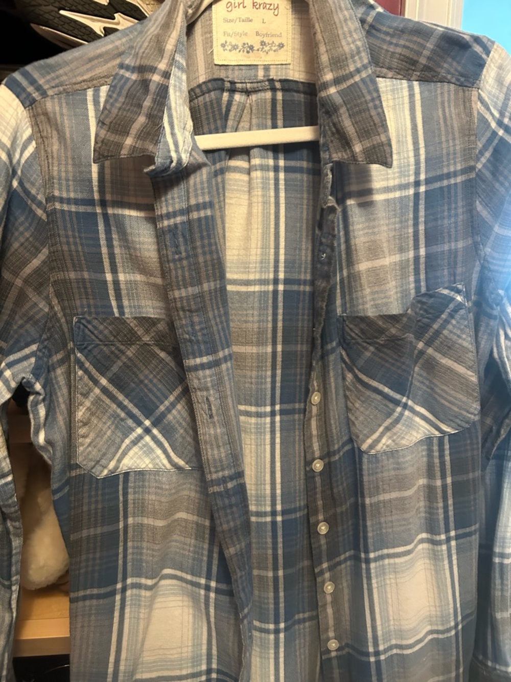 girl krazy Blue and White Plaid Button-Down Shirt